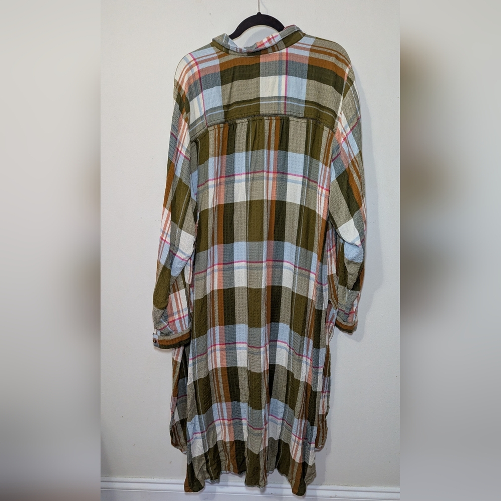 Anthropologie Pilcro Side-Slit Maxi Tunic Buttondown Plaid Green Women's Size 2X - Picture 8 of 8